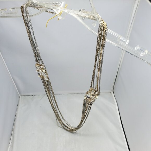 Bijou multi-strand necklace with gold & silver chains with glass stones - Picture 9 of 10